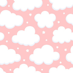 Cloud Cute Seamless Pattern Background with sky, Vector illustration