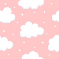 Cloud Cute Seamless Pattern Background with sky, Vector illustration
