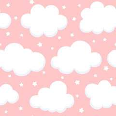 Cloud Cute Seamless Pattern Background with sky, Vector illustration