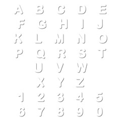 Abstract outline alphabet and numbers isolated on white background