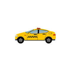 Obraz premium Yellow Taxi Car. Taxi service concept. Vector illustration isolated on white background.