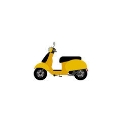 Yellow scooter motorcycle, isolated on white background. Delivery scooter. Vector illustration