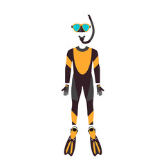 Underwater activity. Set of equipment elements, aqualung, diving mask, snorkel and flippers.  Vector illustration  isolated on white background