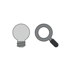 Vector icon concept of bad idea light bulb with magnifying glass.