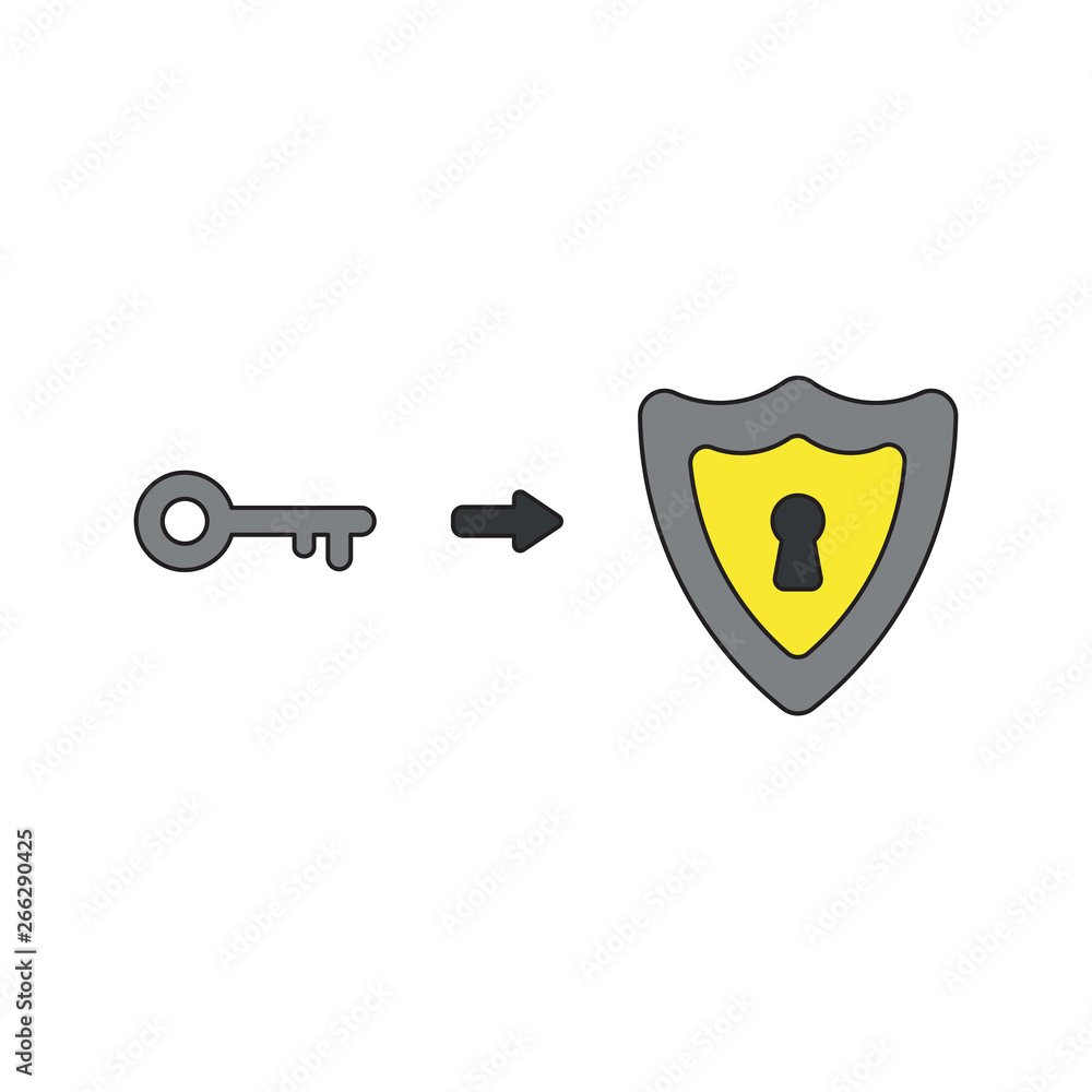 Poster vector icon concept of shield guard with keyhole and key.