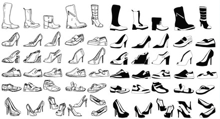 Fototapeta na wymiar vector isolated set of male and female shoes silhouette