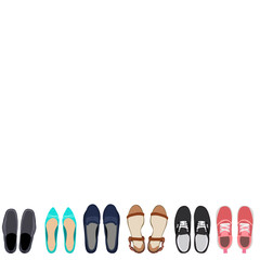 set, collection of men's and women's shoes, top view