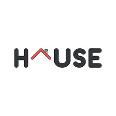 Vector icon concept of house word with house roof.