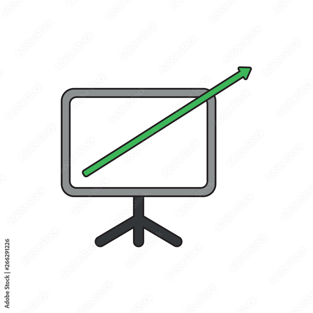 Poster vector icon concept of arrow moving up and out of presentation chart.
