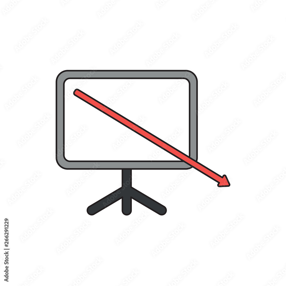 Aufkleber vector icon concept of arrow moving down and out of presentation chart.