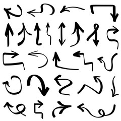 Set with black arrows on white background, hand drawn symbols, pointers, collection for your design