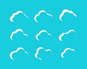 White Clouds collection in cartoon design. White Clouds icons. Clouds isolated