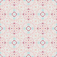 Seamless vector pattern illustration in traditional style. Cute pink vintage surface pattern