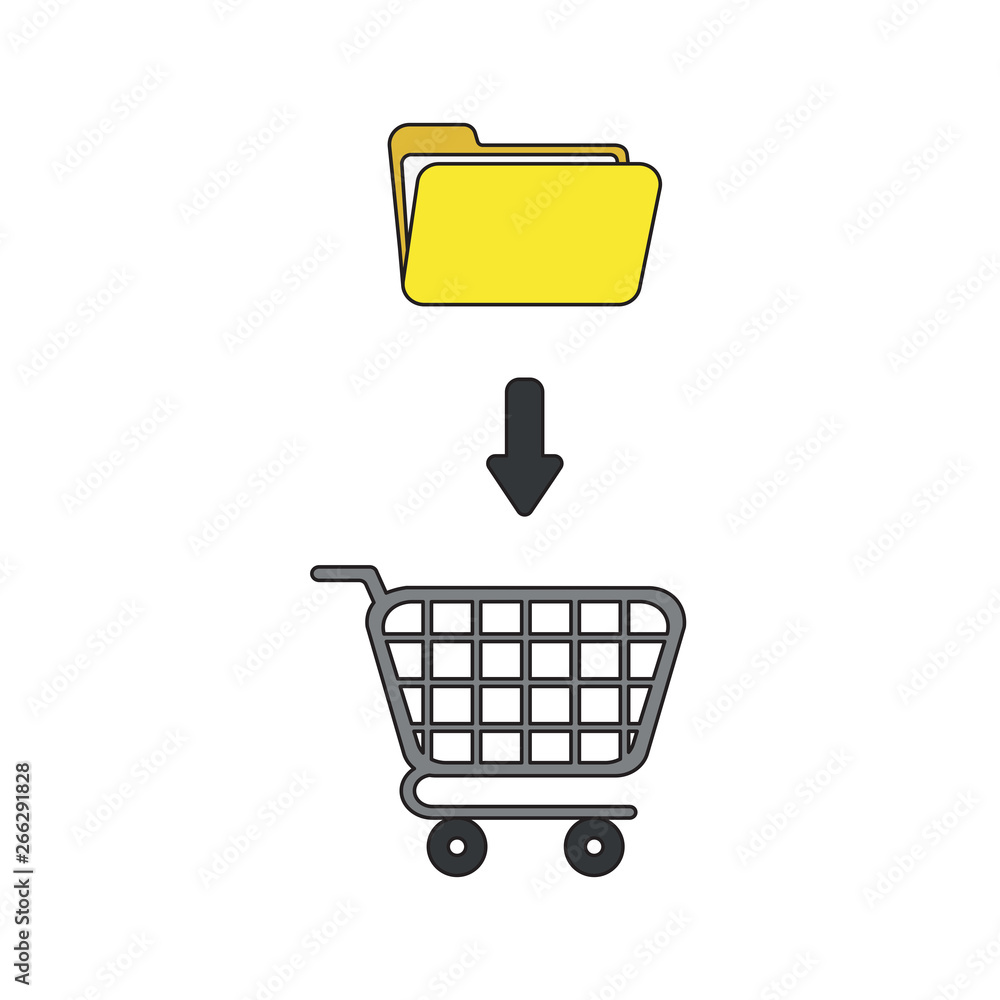 Poster vector icon concept of open folder into shopping cart.