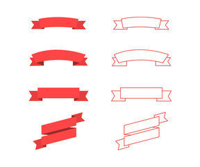 Red ribbons banners in trendy flat and lines design. Ribbon banners vector icons