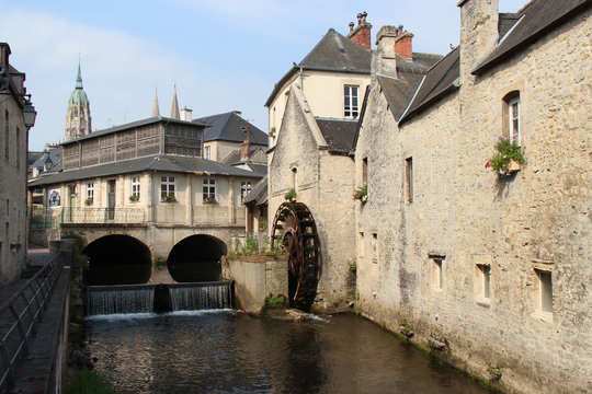 water mill and the river aure in bayeux (france)
