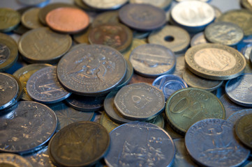 Collection of different coins background.