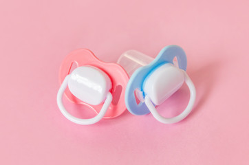 baby accessories for newborns on a colored background. selective focus.