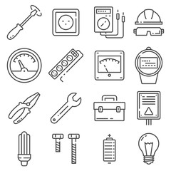 Vector Electricity outline icons set on white background