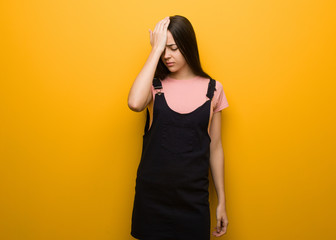 Young natural pretty girl forgetful, realize something