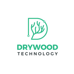 initial letter D with tree and neuron logo design inspiration