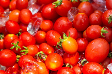 fresh red cherry tomato with ice