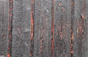 Texture of burnt wooden boards