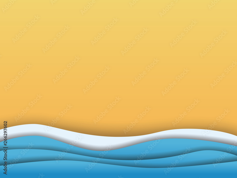 Poster summer beach vector poster background template in moder paper layer material design style. symbol of