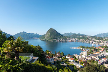 View of the lake of Lugano and Mt. San Salvatore.