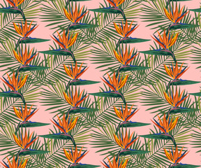 Tropical wildlife seamless pattern. Madagascar animals, flowers ornament. Vector pattern.