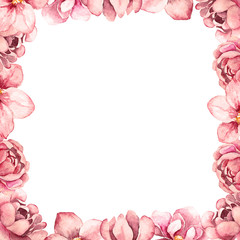 Floral banner design. Card frame template in watercolor