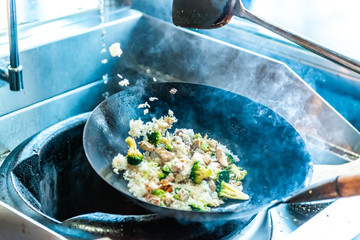 frying pan with fried rice