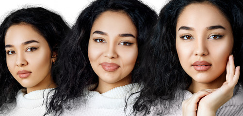 Obraz premium Collage of young woman with curly black hair.