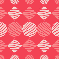 Obraz premium Trendy seamless pattern designs. Circles and squares with Zebra stripes. Vector geometric background. Can be used for wallpaper, textile, invitation card, wrapping, web page background.