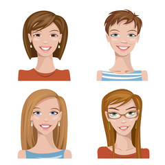 Vector set of stylized female avatars characters