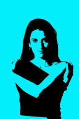 Retratos y siluetas en do tonos de una chica joven