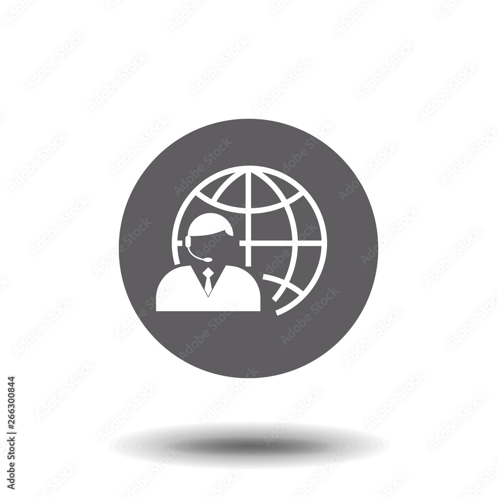 Poster global call center flat style logo. customer support help desk icon. 24 hours hot line communication