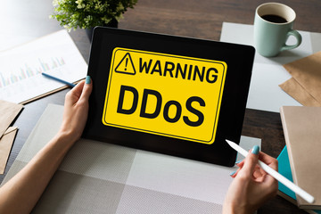 DDoS attack detection message. Virus and Hacking. Cyber security and internet concept.
