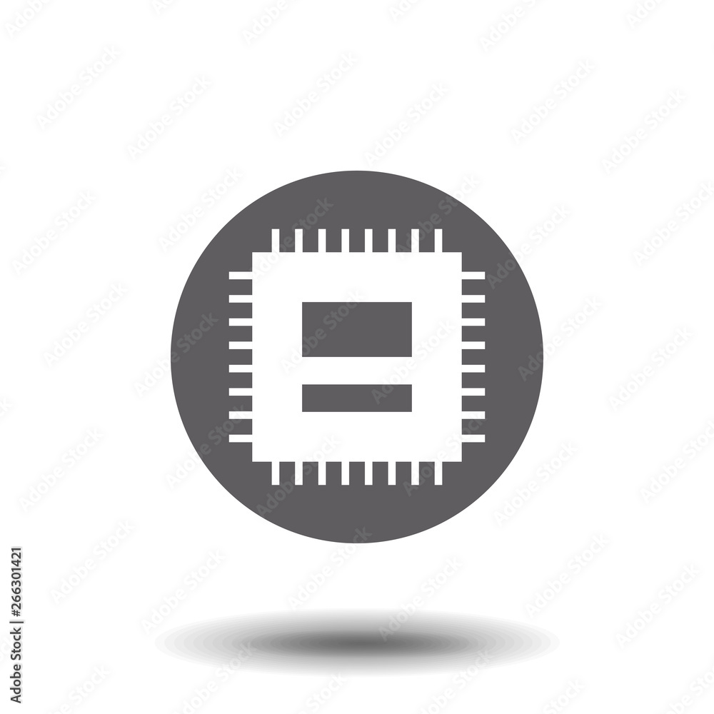 Poster microchip icon. cpu, central processing unit, computer processor, chip symbol in circle. abstract te