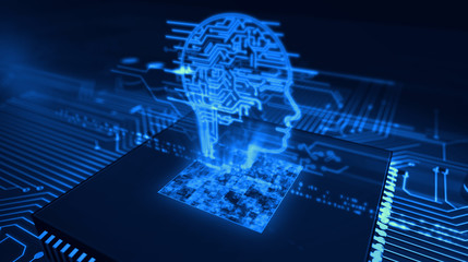 CPU on board with ai head hologram