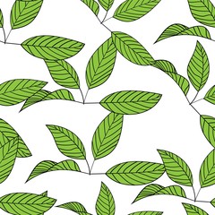 seamless background with green leaves.