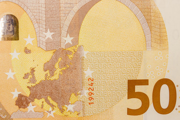 Macro shot of fifty euro banknote