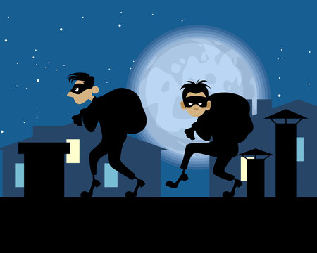 Night thieves on the roof Stock Vector | Adobe Stock