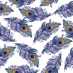 Peacock Feathers design. Vector seamless pattern