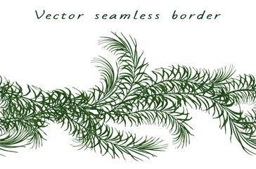 Vector horizontal seamless border of tropical green palm leaves and plants. Isolated template for summer time design on white background.