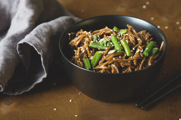 Soba noodles with fried green beans and sesame