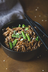Soba noodles with fried green beans and sesame