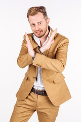 man with rejection expression crossing arms doing negative sign