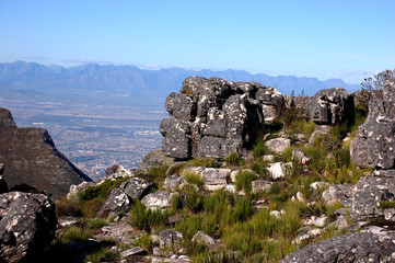  Top of Table Mountain, Cape Town, South Africa in the sunlight