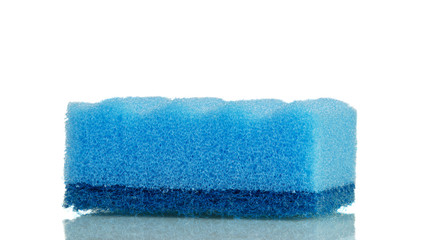 Blue sponge for washing dishes isolated on white